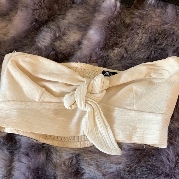 NEW ZARA crop top with tie in the front cream colored Small - Picture 4 of 4